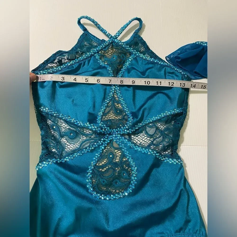 Competition Custom solo contemporary Dance Costume teal illusion SA Small adult